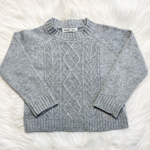 SHEIN Cable Knit Crew Neck Sweater Grey Size 5 - Picture 1 of 3